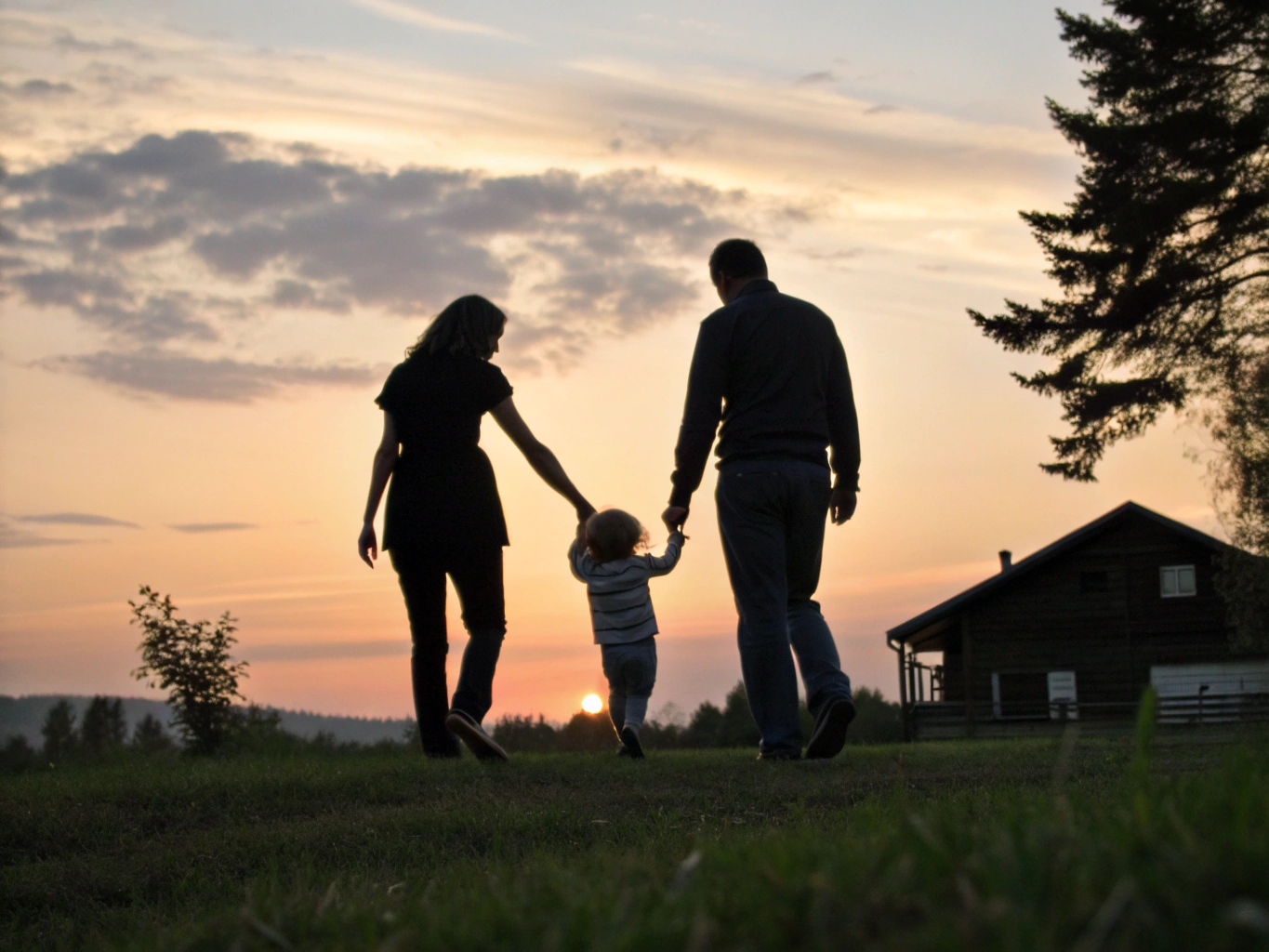 Family enjoying sunrise at Baltic beach
